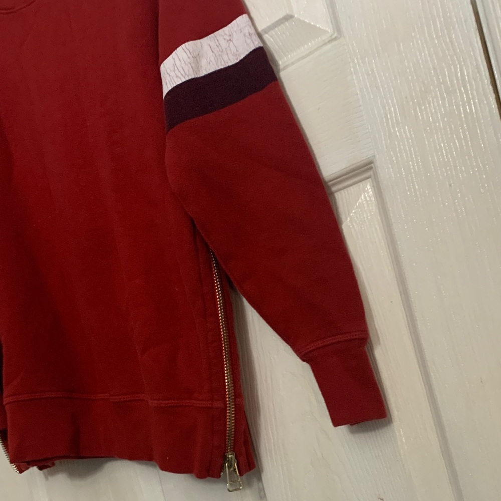 Womens Red Sundry Crewneck Sweatshirt with Stripe Sleeve Detail size 0 - Picture 9 of 9